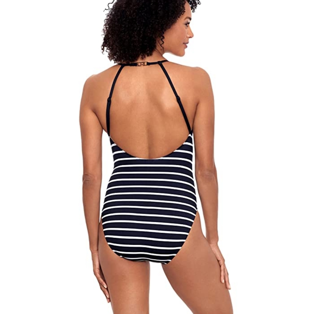 Ralph Lauren Striped High Neck Swimsuit-Women. - Picture 3 of 3